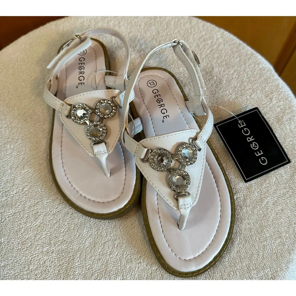 NWT, George Girl's Size 13 White Sandal
